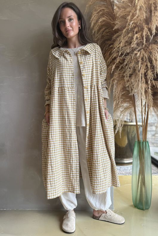 Annie Gingham Peter Pan Frock Coat Mustard